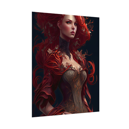 Red Hair Portrait: Elegant Female in Black Dress - Poster