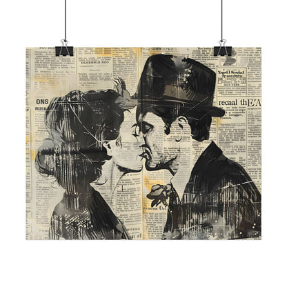 Vintage Romance Couples: Newsprint Artwork - Intimate Moments - Poster