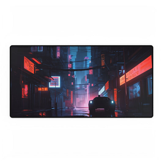 Cyberpunk City Night: Urban Dreams Digital Art - Desk Mat