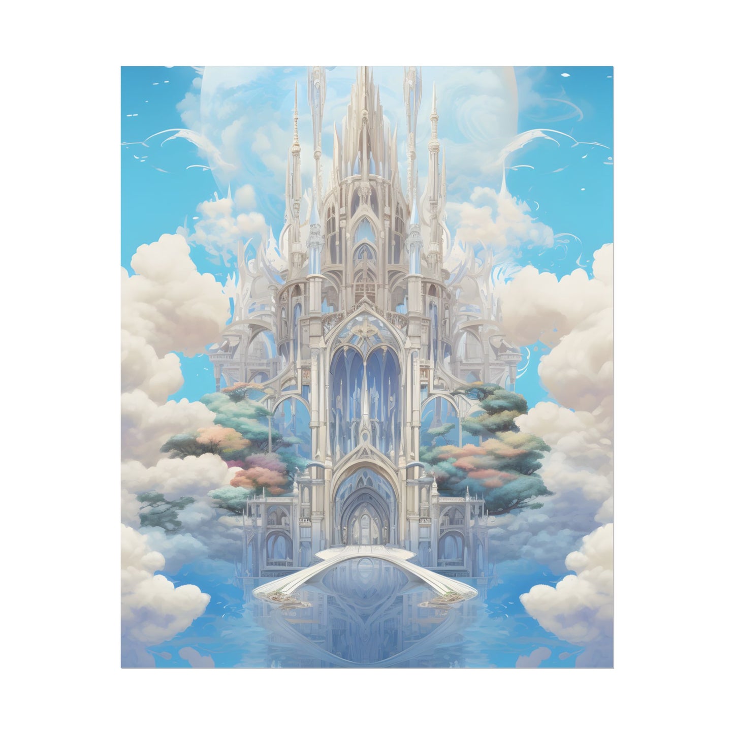 Floating City in Celestial Clouds: Fantasy Artwork - Poster