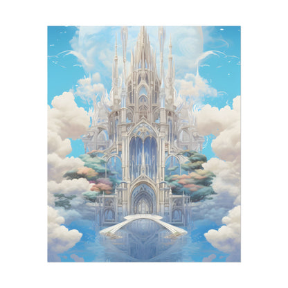 Floating City in Celestial Clouds: Fantasy Artwork - Poster