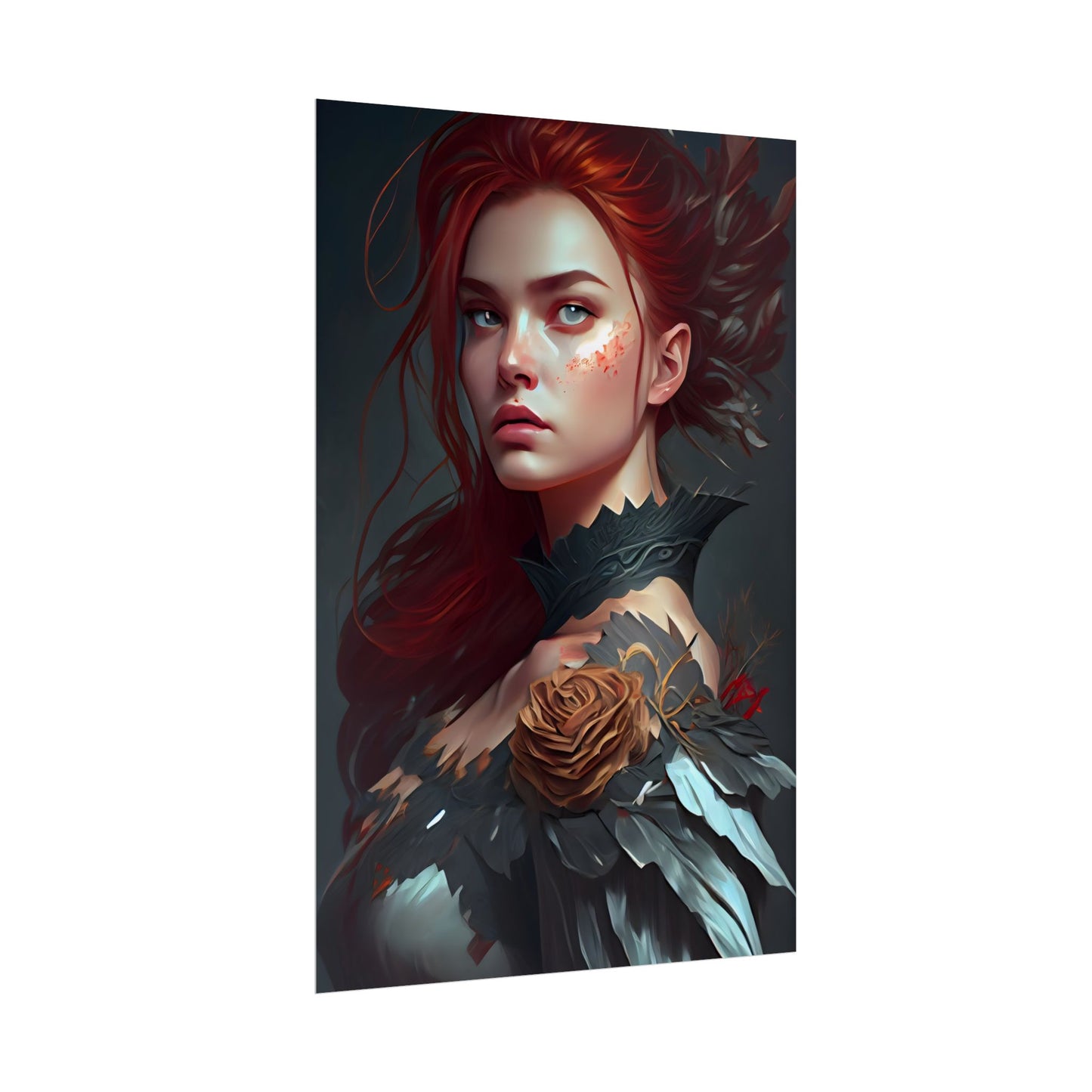 Stunning Redhead in Formal Dress: Elegant Portrait - Poster