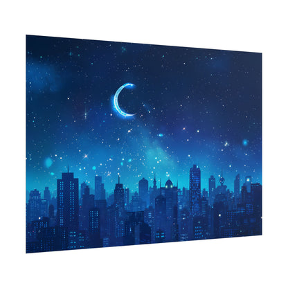 Peaceful Night Sky with Crescent Moon: Starry Digital Art - Poster