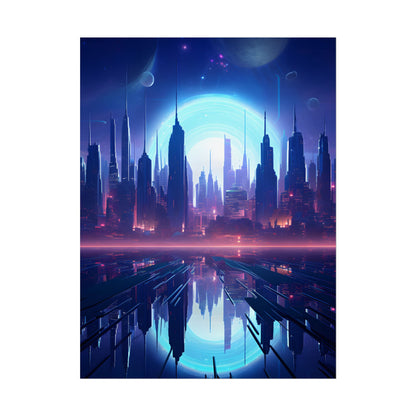Melancholic Cyberpunk Night: Dark Cityscape Digital Art - Poster