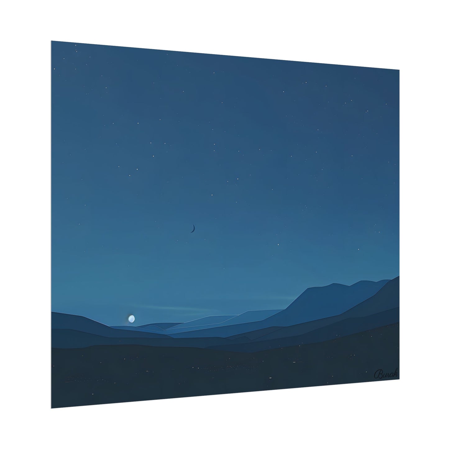 Minimalist Night Sky: Stars and Crescent Moon Art - Poster