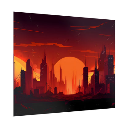Cyberpunk Cityscape: Burning Nighttime Digital Art - Poster