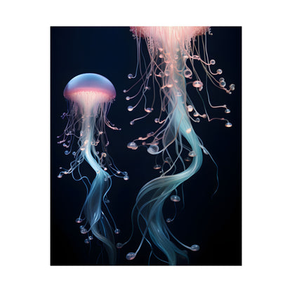 Bioluminescent Oceanic Ballet: Underwater Dancer in Motion - Poster