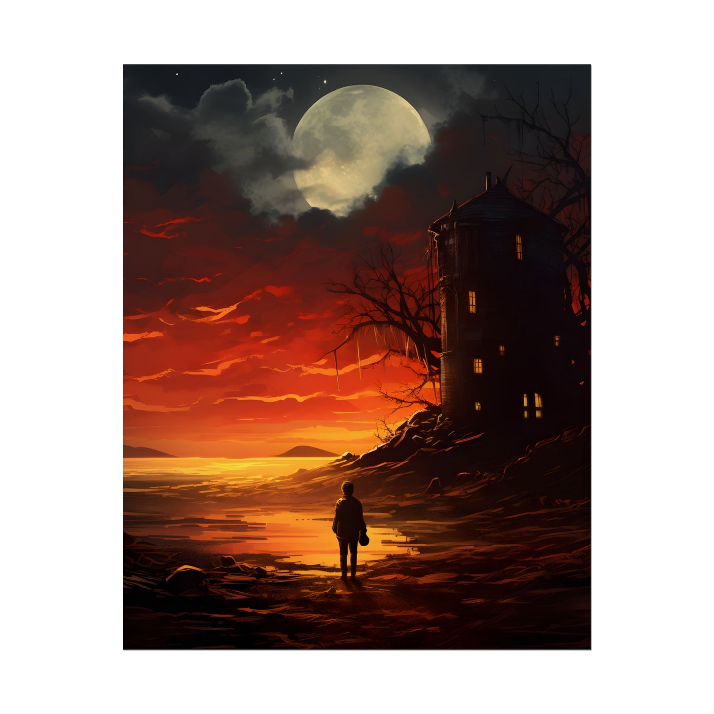 Black and White Portrait: Mysterious Figure Seated - Poster