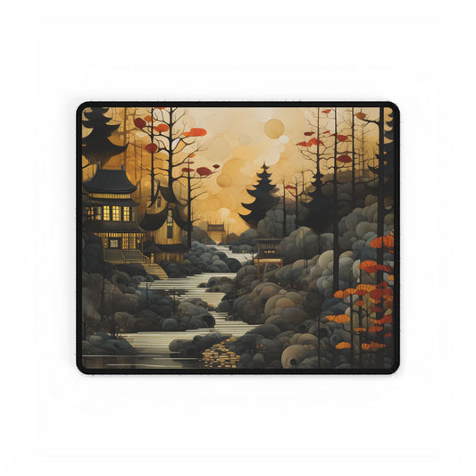 Landscape Masterpiece: Ash Magenta Mountains with Moss Green Greenery - Desk Mat