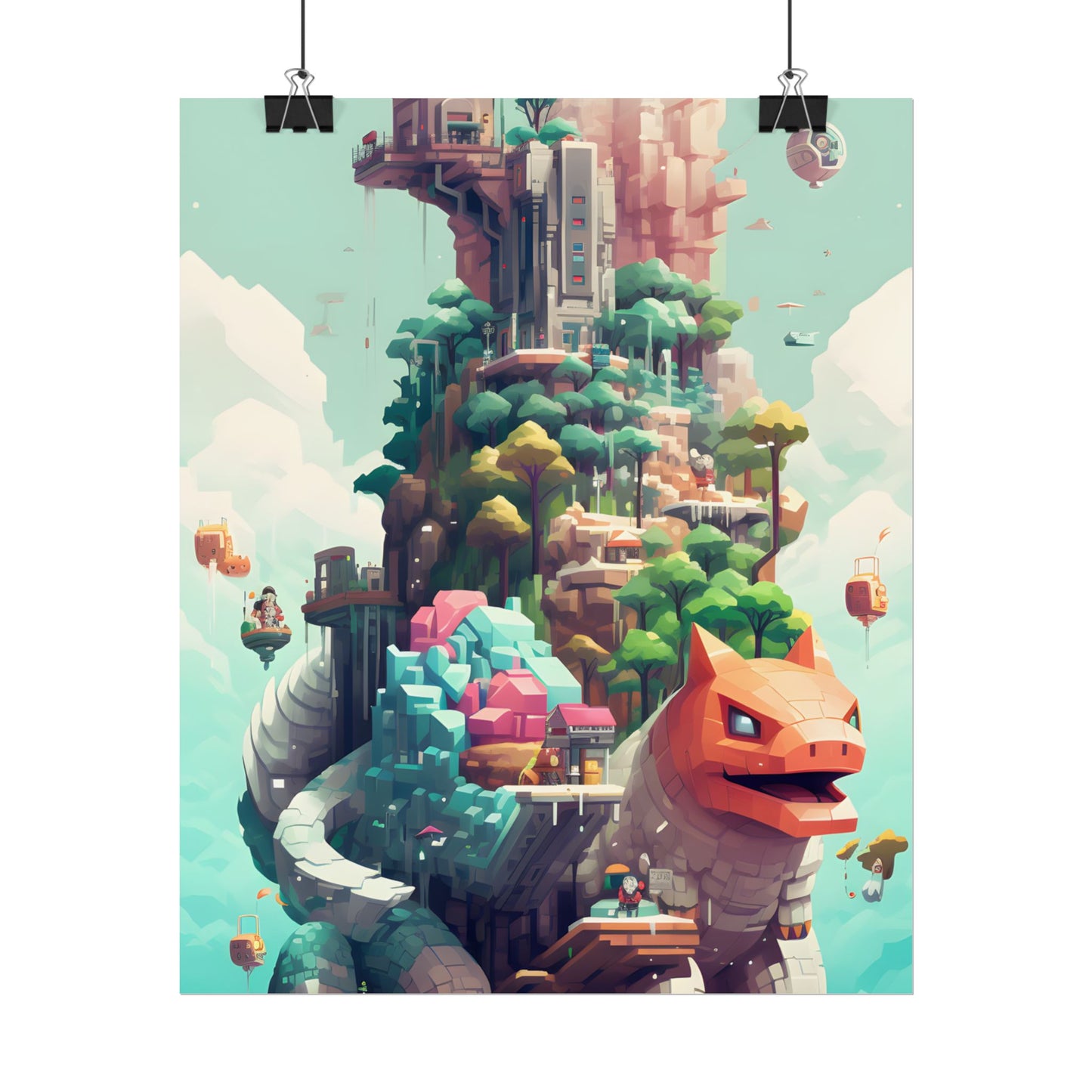 Pixelated Cyber-Pets: Digital Artwork of Illuminated Creatures - Poster