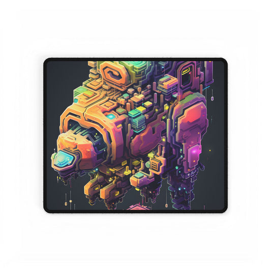 Pixel Punk Pets: Digital Artwork of Cyber-Pets in Pixelated World - Desk Mat