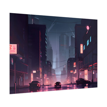 Cyberpunk Night: Melancholic Cityscape - Poster