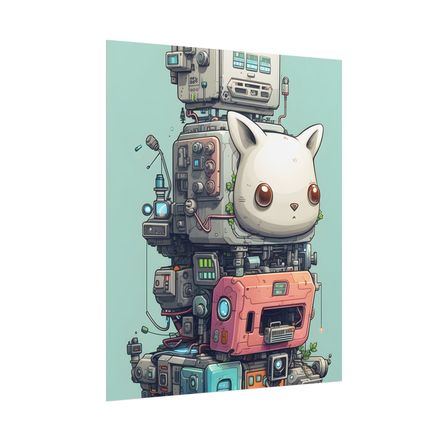 Mysterious Pixel Pets in Futuristic Room: Cyberpunk Artwork - Poster