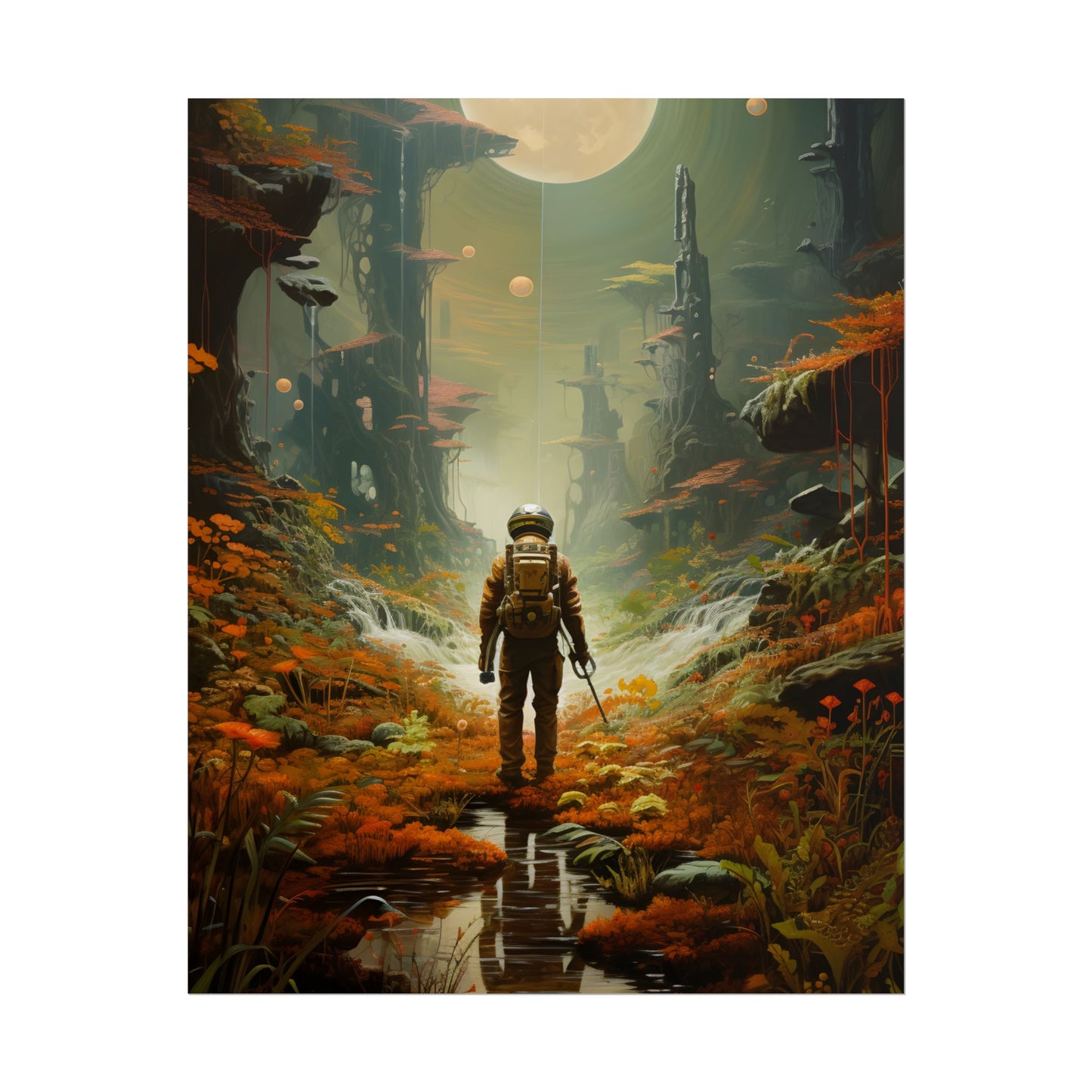 Futuristic Explorer in Wilderness: Digital Artwork - Poster