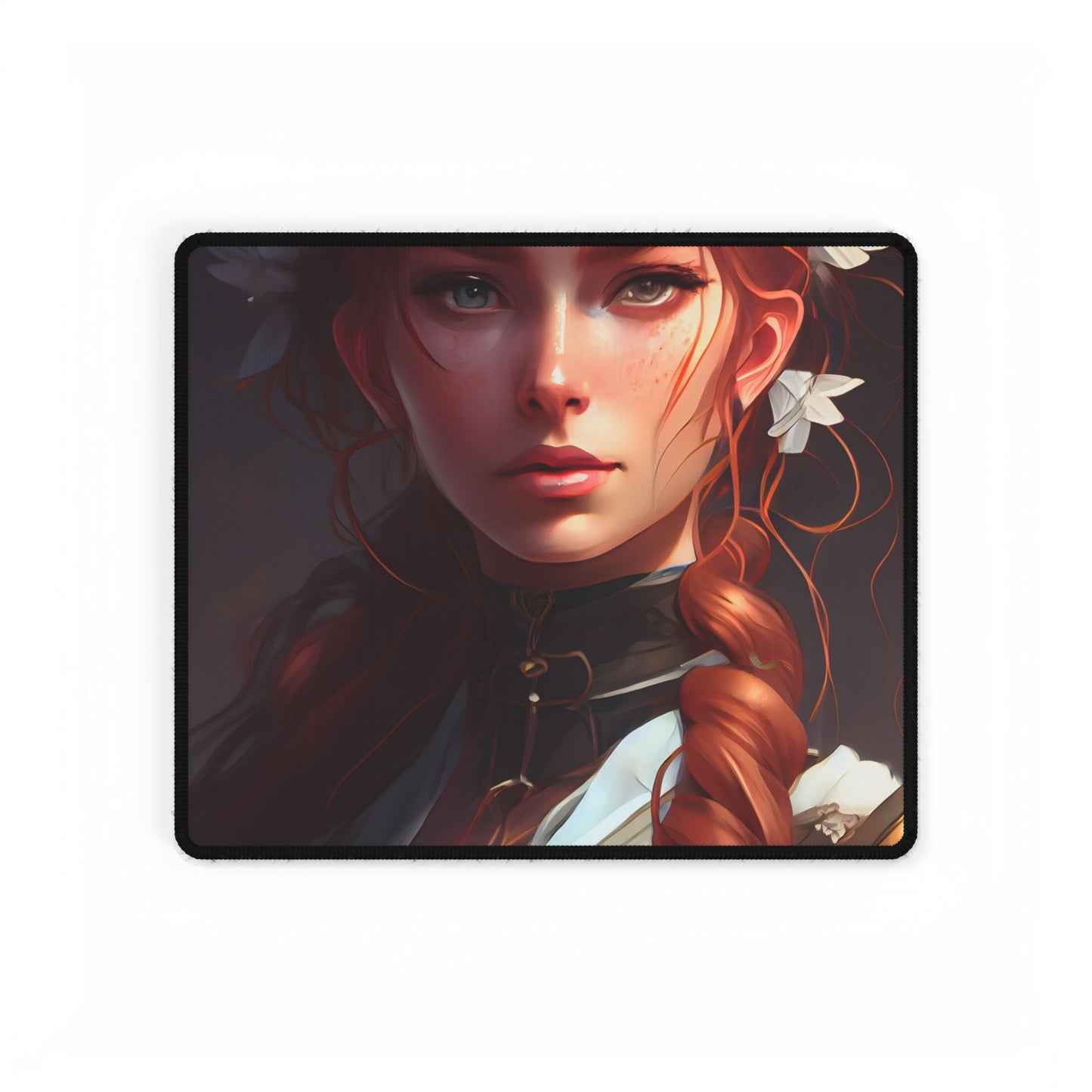 Elegant Redhead Portrait: Dark Background Artwork - Desk Mat