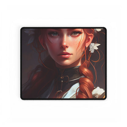 Elegant Redhead Portrait: Dark Background Artwork - Desk Mat