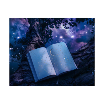 Mystical Night Sky: Celestial Dreams with Crescent Moon and Stars - Poster