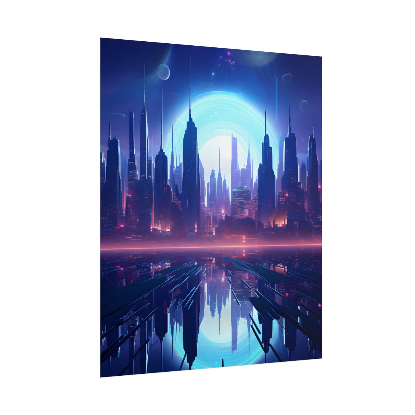 Melancholic Cyberpunk Night: Dark Cityscape Digital Art - Poster