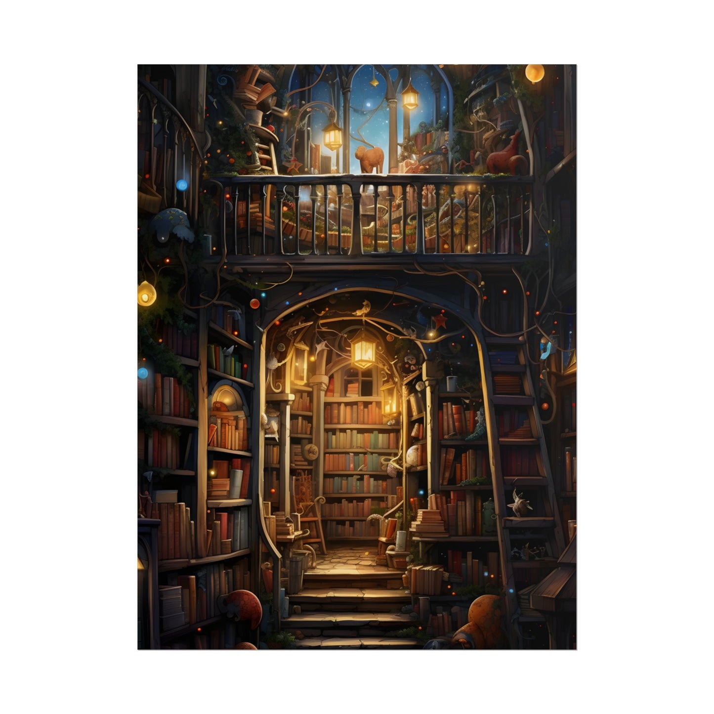 Magical Bookshop Art: A Serene & Enchanting Scene - Poster