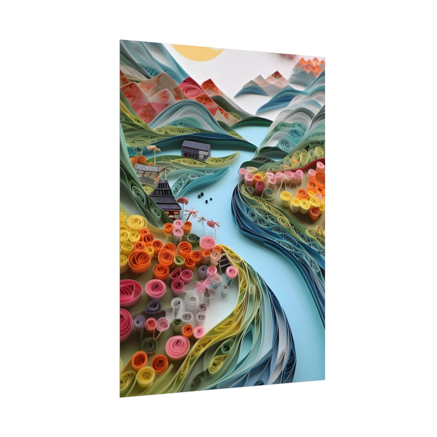 Paper Quilled Island Landscape: Handmade Artwork Photo - Poster