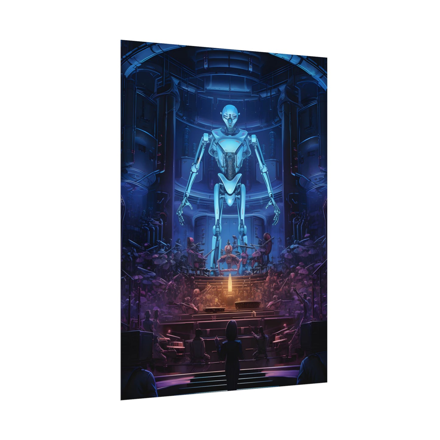 Mechanical Harmony: Black & Grey Robot Orchestra Symphony - Poster