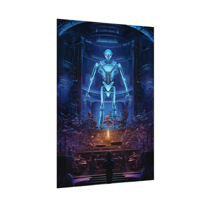 Mechanical Harmony: Black & Grey Robot Orchestra Symphony - Poster