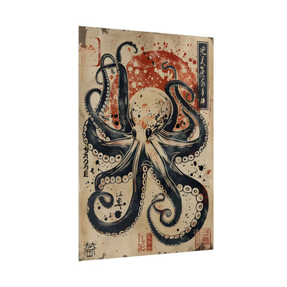 Stylized Octopus: Vibrant Japanese Ukiyo-E Artwork - Poster