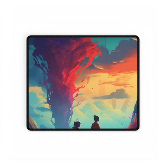 Peaceful Meadow Moment: A Girl and a Boy in Nature - Desk Mat