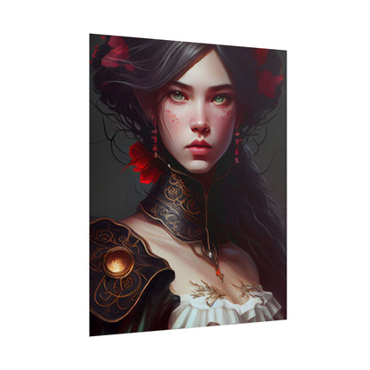 Elegant Black Hair Portrait in White Dress - Poster