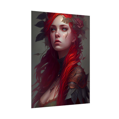 Intimate Red Hair Portrait: Artistic Female Figure in Black Dress - Poster