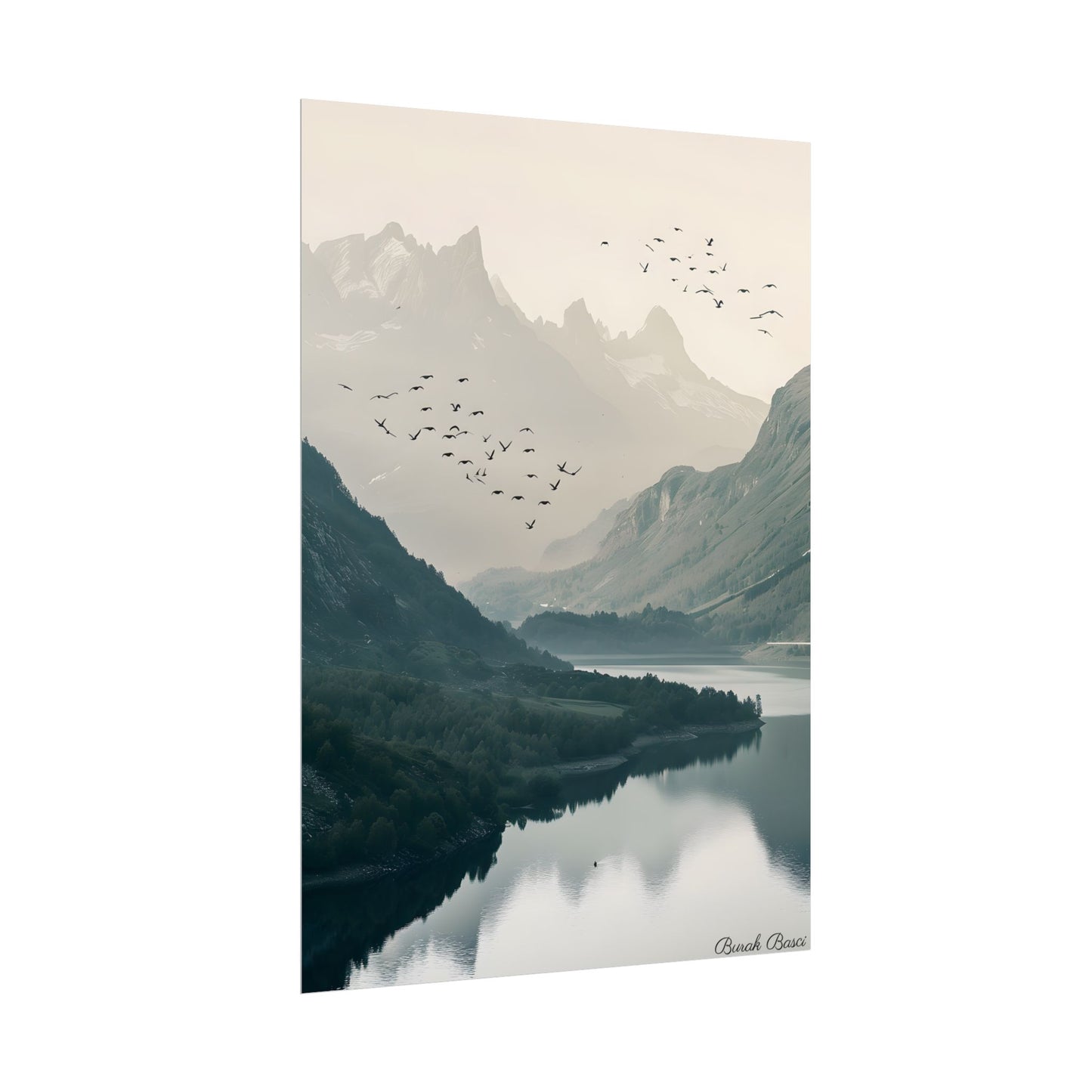 Serene Mountain Lake: A Peaceful Nature Artwork - Poster