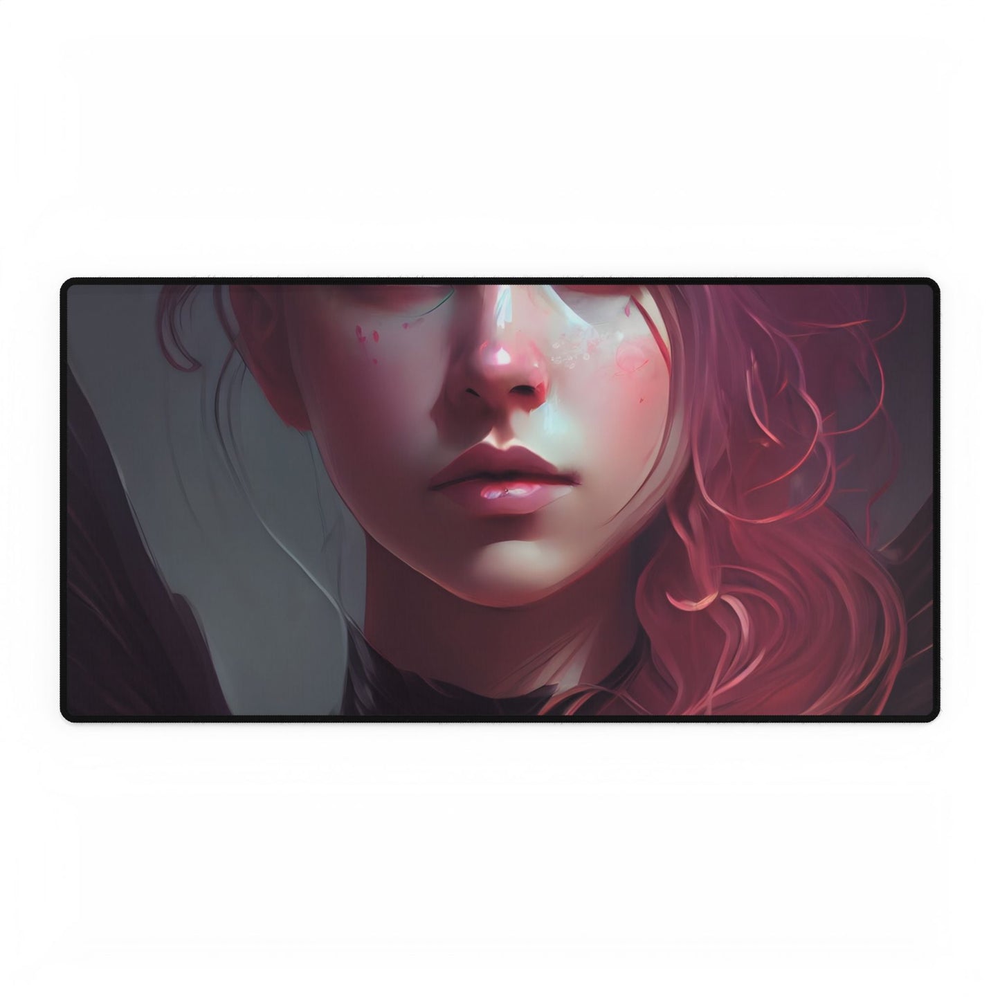 Astonishing Female Portrait with Pink Hair: Enchanting Outdoor Artwork - Desk Mat