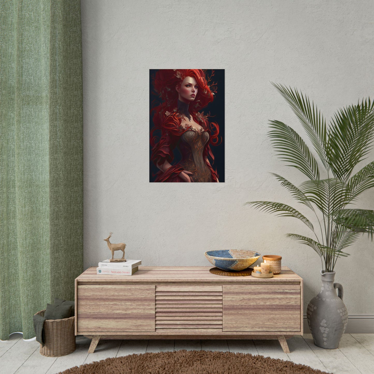 Red Hair Portrait: Elegant Female in Black Dress - Poster