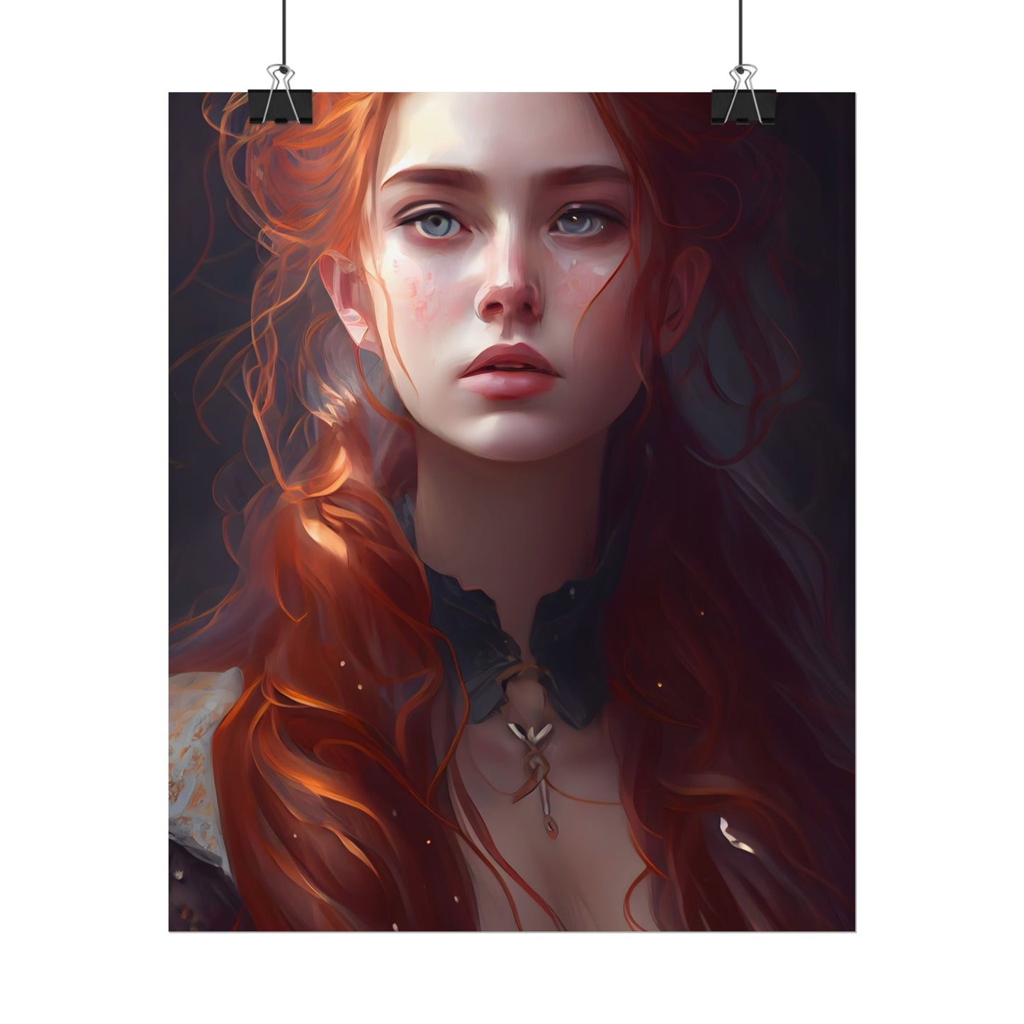 Elegant Redhead Portrait: Female Artwork in Dress - Poster