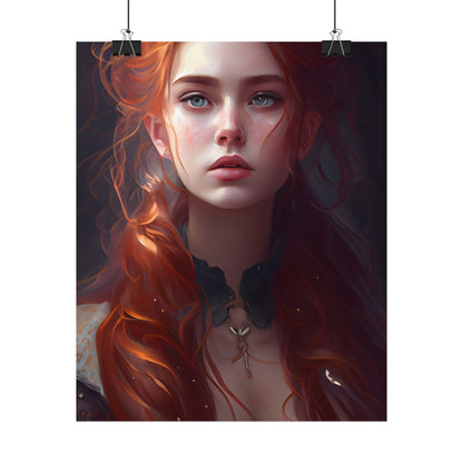 Elegant Redhead Portrait: Female Artwork in Dress - Poster