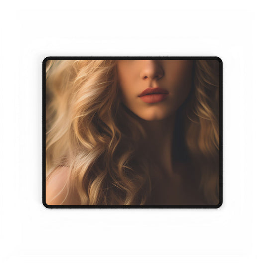Modern Beauty: Young Blonde Woman in a Short-Sleeved Dress - Desk Mat