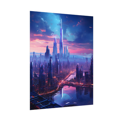 Cyberpunk Dystopia: Futuristic Cityscape Digital Art - Poster