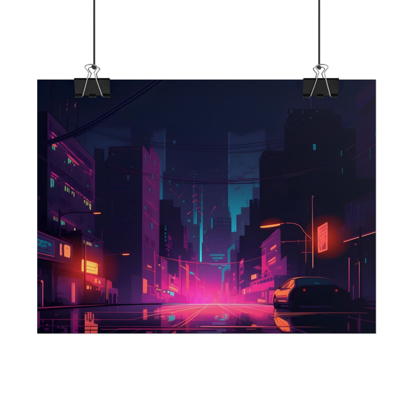 Cyberpunk Night: Moody Cityscape with Unique Architecture - Poster
