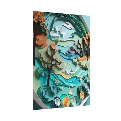Eye-Catching Beach Landscape: Paper Quilling Art - Poster