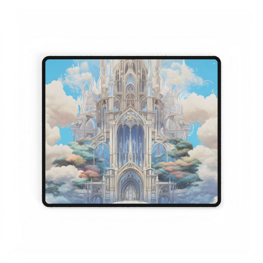 Floating City in Celestial Clouds: Fantasy Artwork - Desk Mat