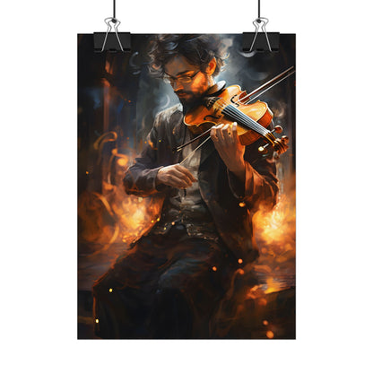 The Mysterious Musician: Close-Up Portrait with Violin - Poster