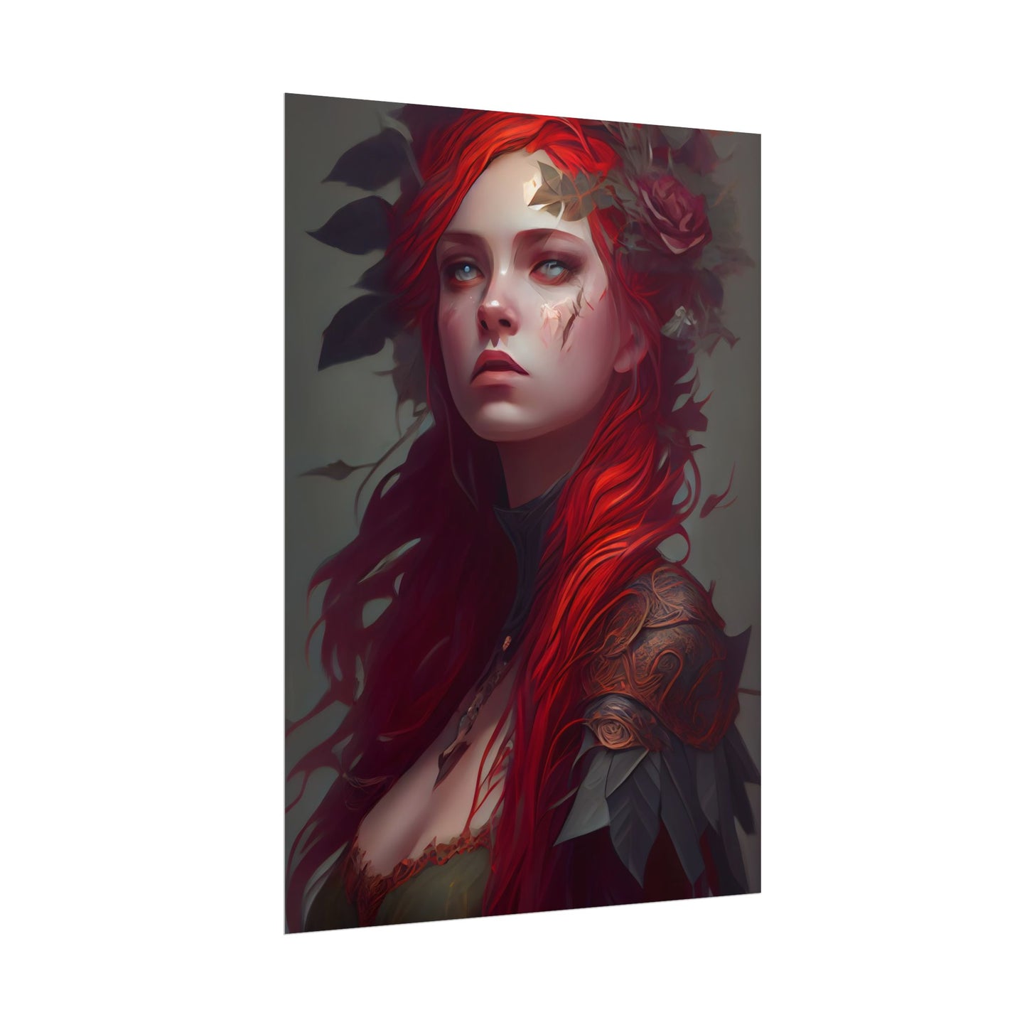 Intimate Red Hair Portrait: Artistic Female Figure in Black Dress - Poster