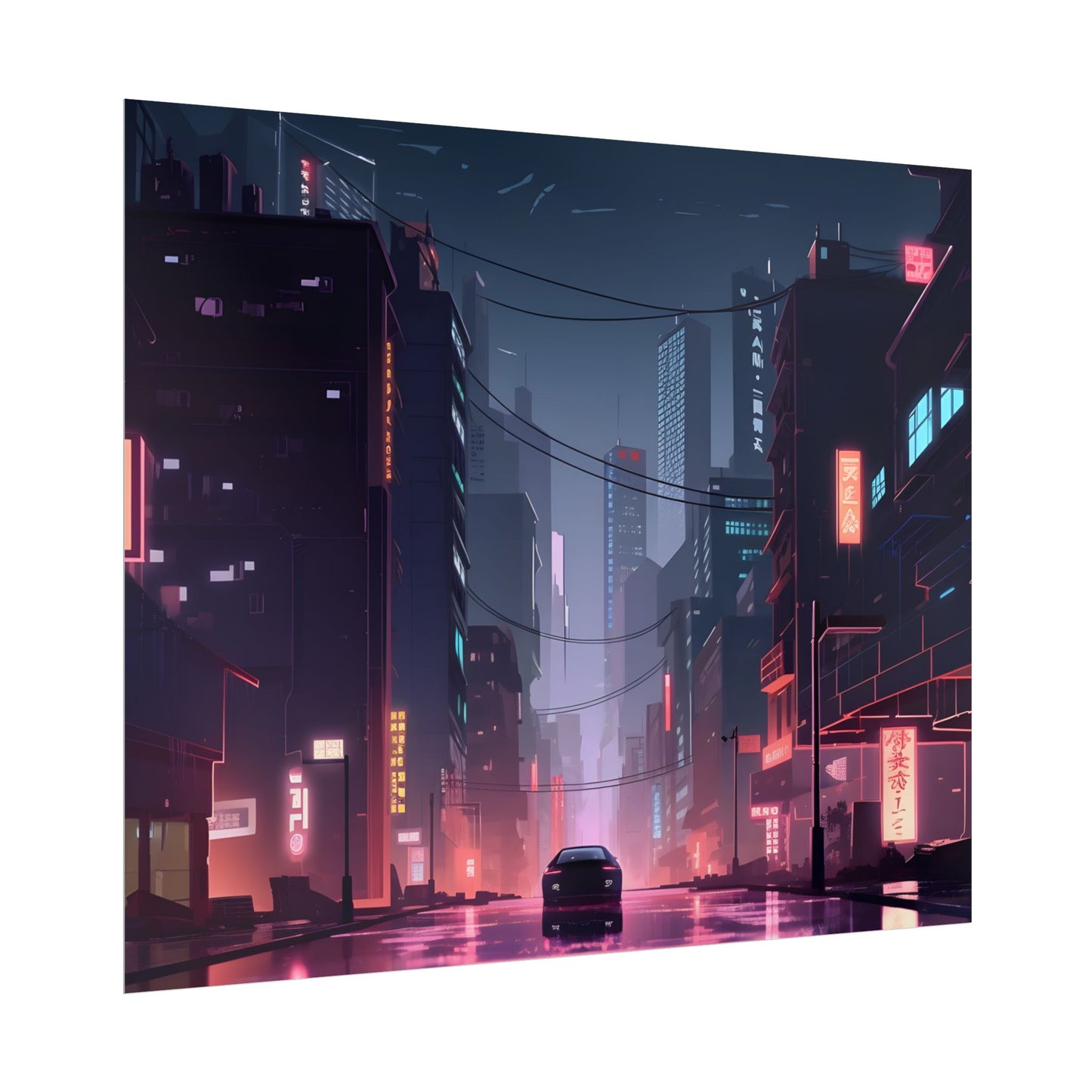 Cyberpunk Night: Melancholic Urban Landscape Artwork - Poster
