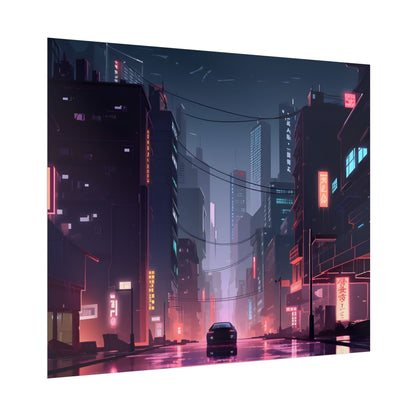 Cyberpunk Night: Melancholic Urban Landscape Artwork - Poster
