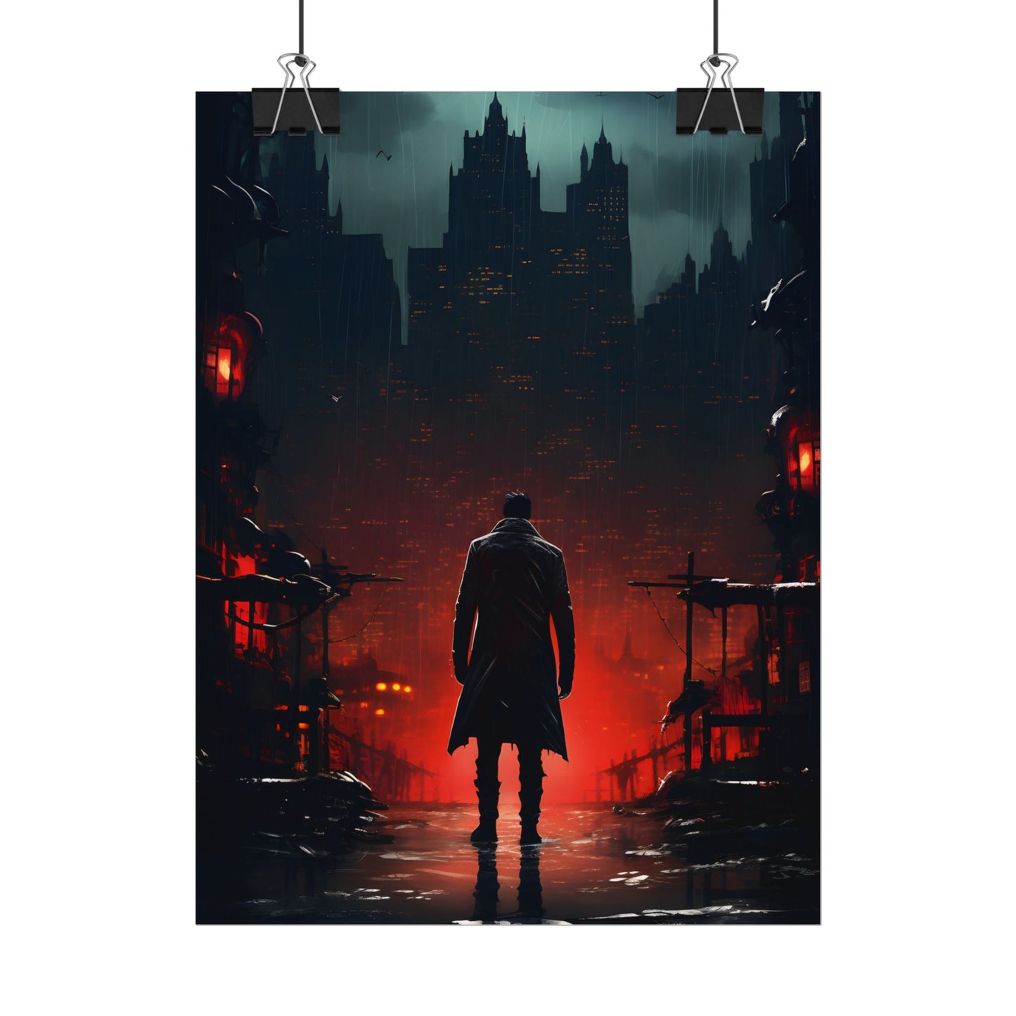Urban Fantasy Detective: Cityscape at Dusk - Noir Artwork - Poster