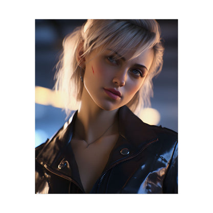 Cyberpunk Teenage Girl: Blonde Digital Art - Poster