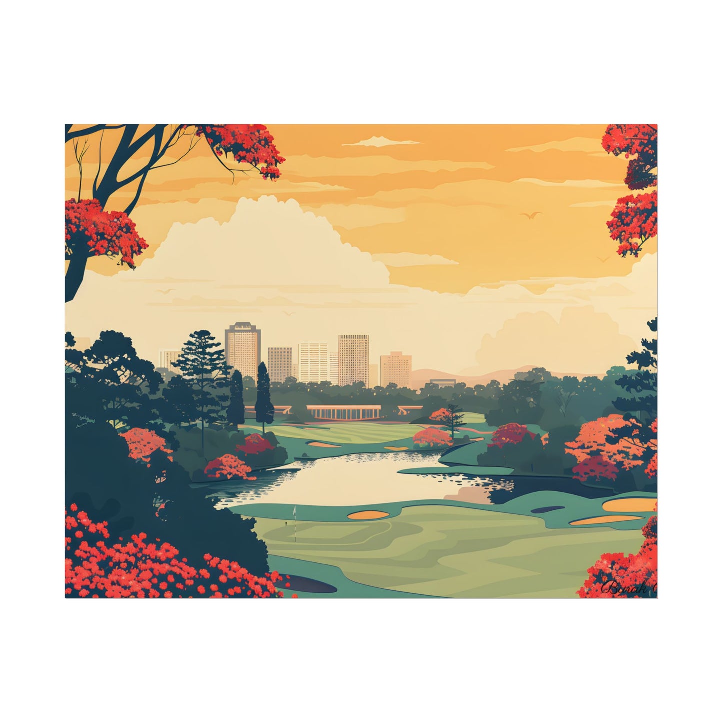 Retro-Style Augusta Georgia Golf Course: Vibrant Illustration Art - Poster