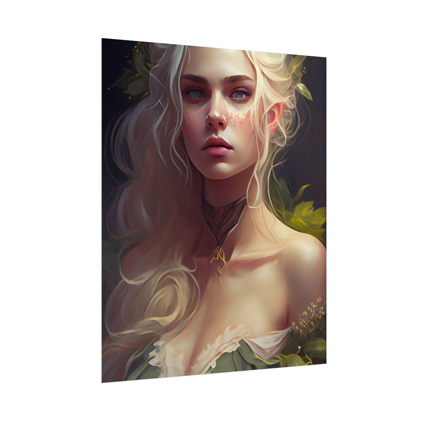 Detailed Blonde Female Portrait: Red Top Artwork - Poster