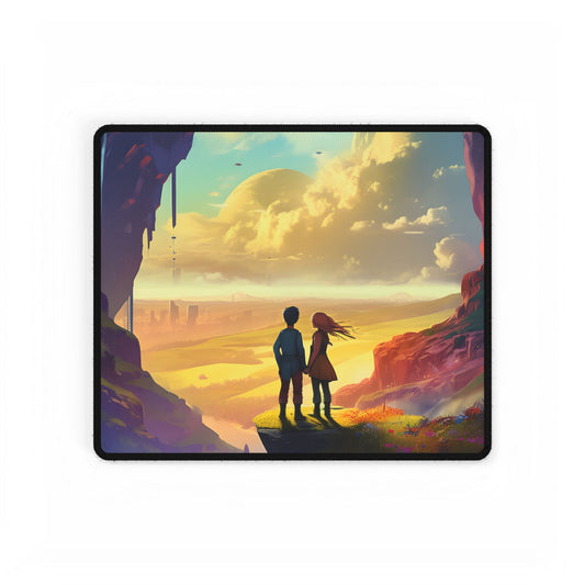 Nature's Friends: Girl and Boy on Meadow Hill - Desk Mat
