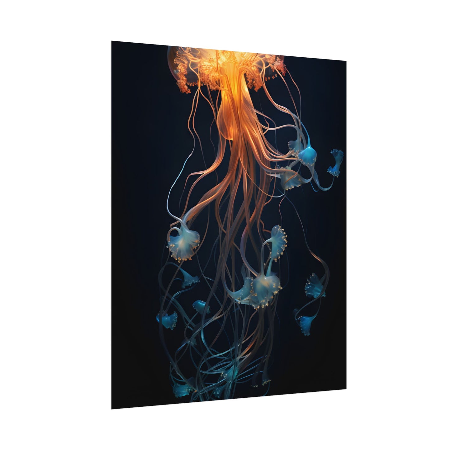 Bioluminescent Oceanic Ballet: Mesmerizing Underwater Scene Artwork - Poster